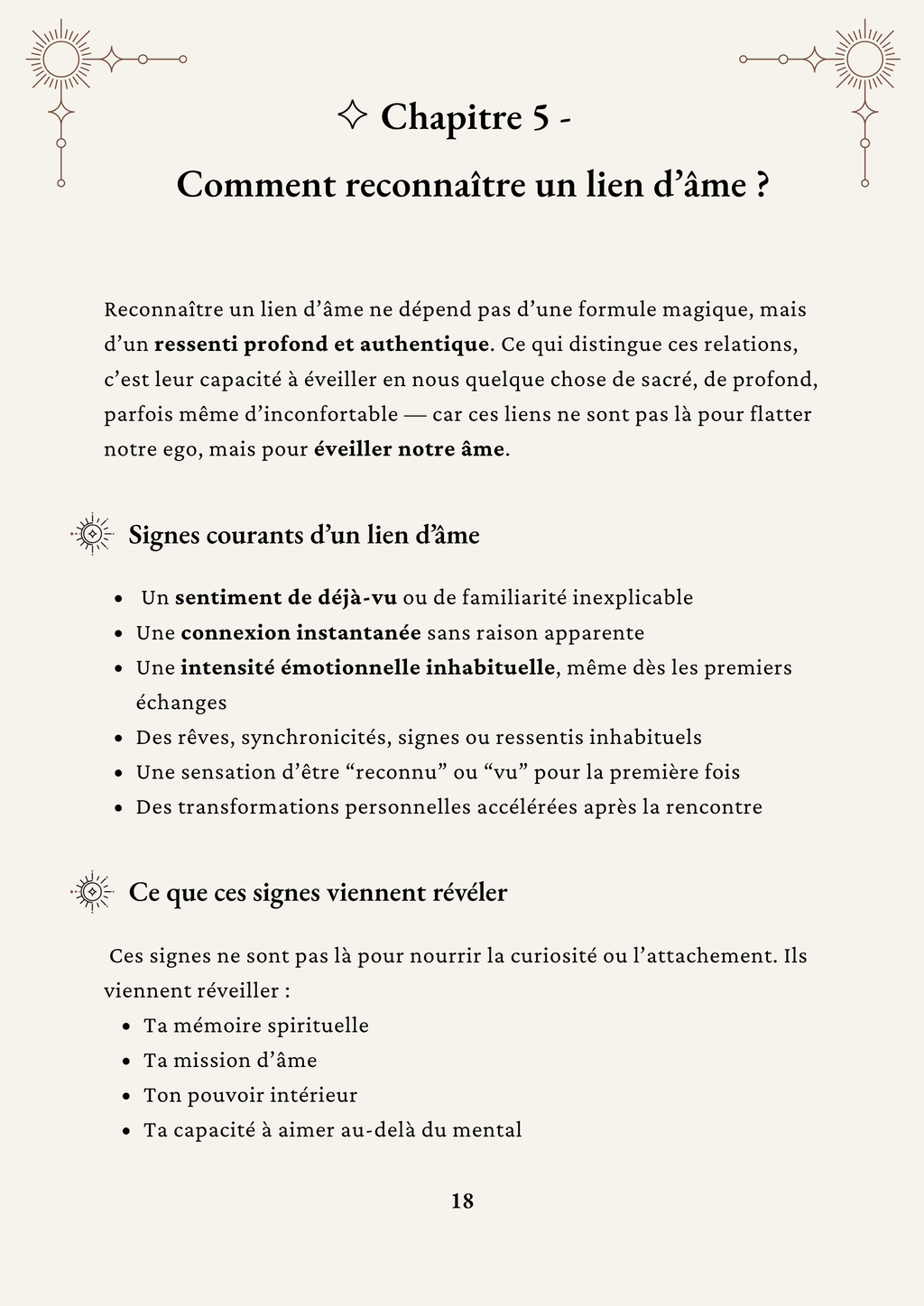 Chapitre 5 de l'ebook Connexions d'Âmes : Comment reconnaître un lien d'âme – signes courants (déjà-vu, connexion instantanée, synchronicités) et ce qu'ils viennent réveiller