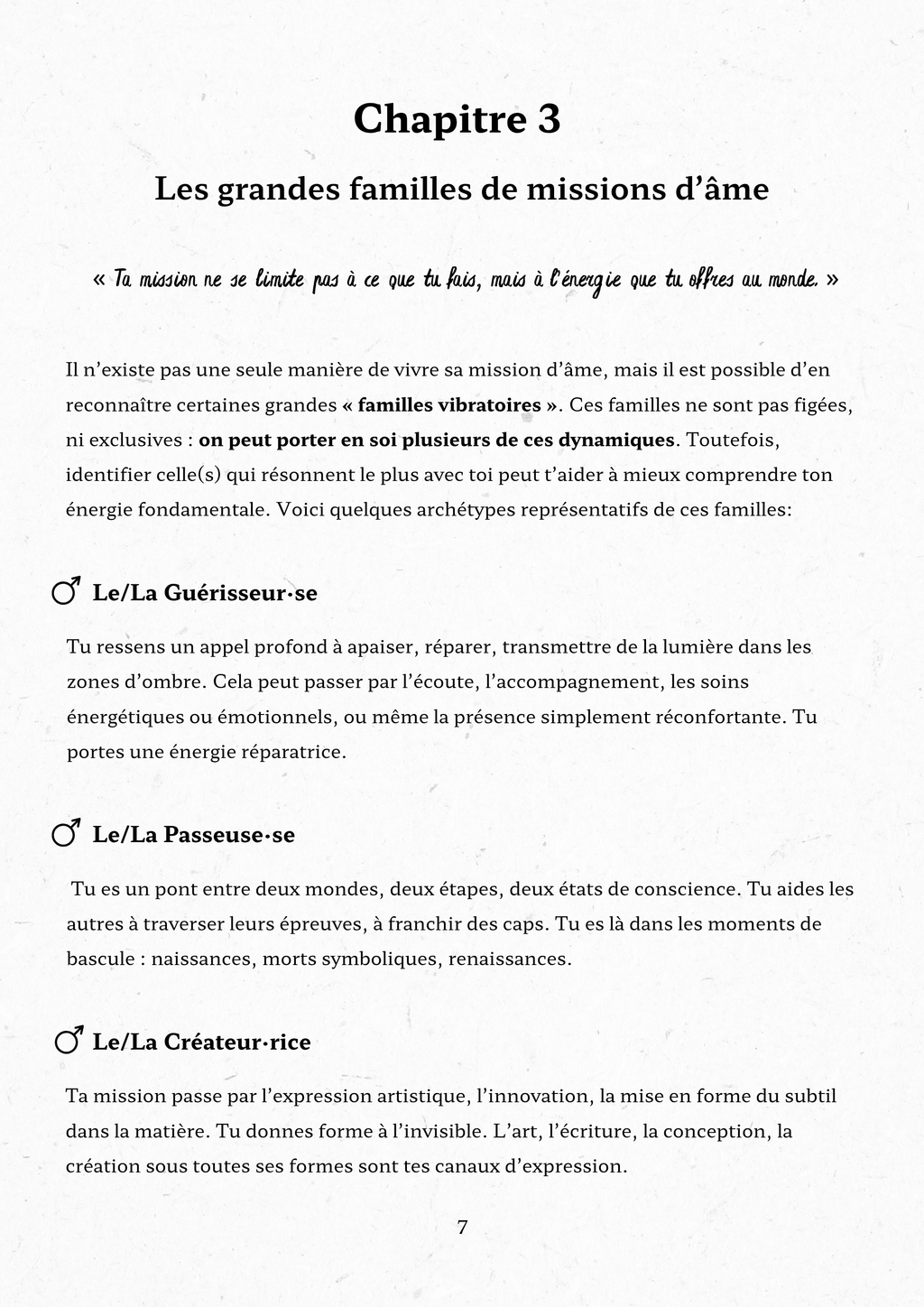 Extrait Chapitre 3 : Les grandes familles de missions d'âme – archétypes du Guérisseur, du Passeur et du Créateur dans l'e-book Mission d'âme et alignement par Esolab  