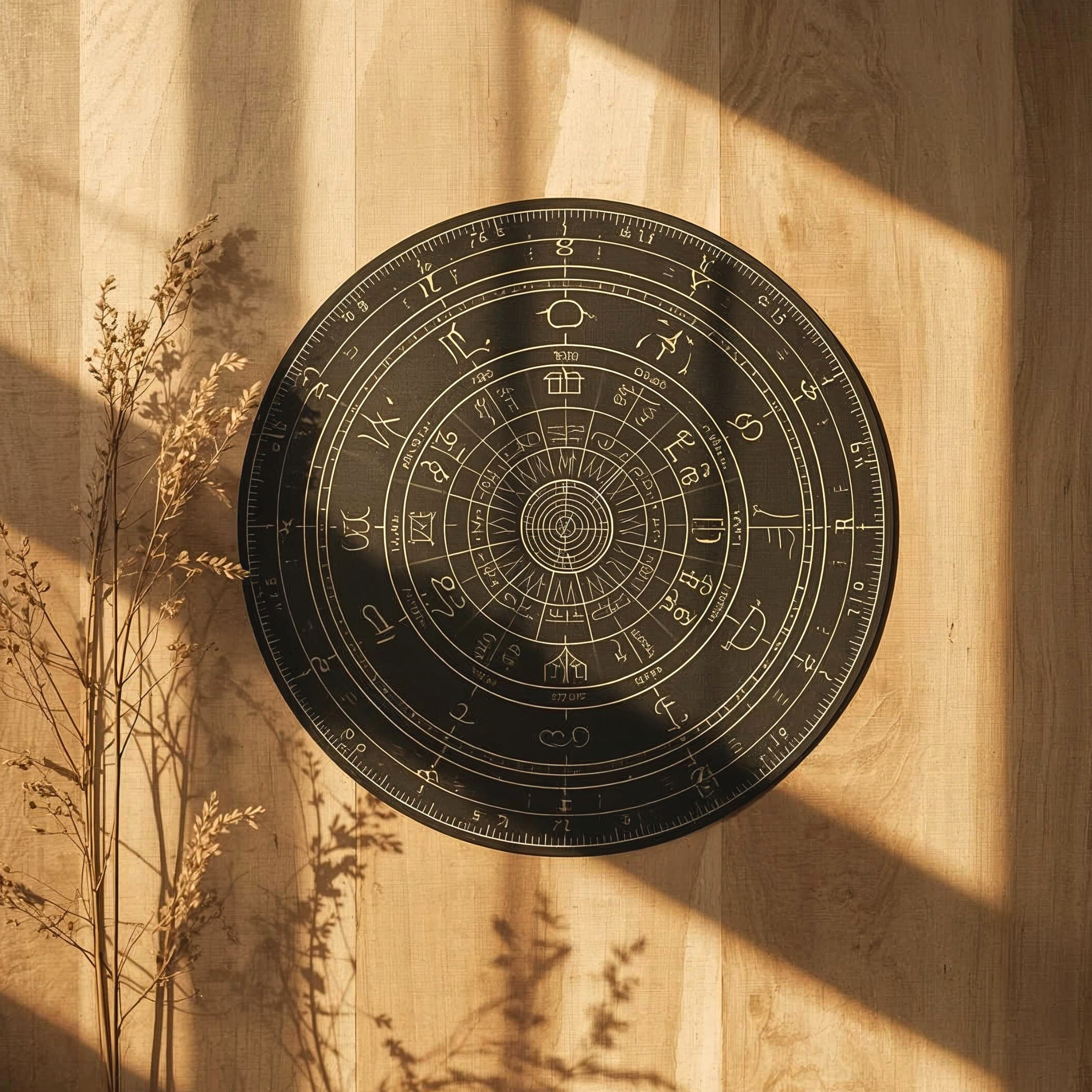 Roue astrologique avec signes du zodiaque pour une consultation de révolution solaire à distance

