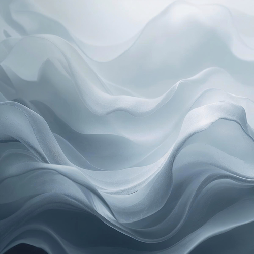 Vagues de tissu bleu clair et blanc aux formes fluides et apaisantes, illustration abstraite évoquant la lecture des Annales akashiques et l'accès aux mémoires profondes de l'âme  